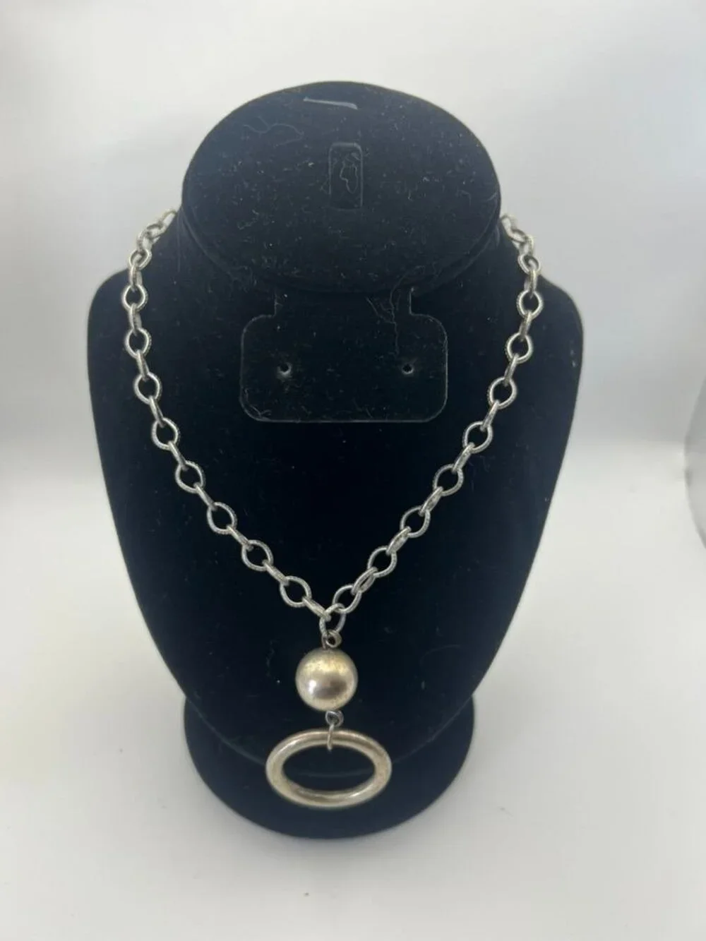 The Limited Vintage Silver Tone Chain Necklace Ball Oval Ring Pendant Drop